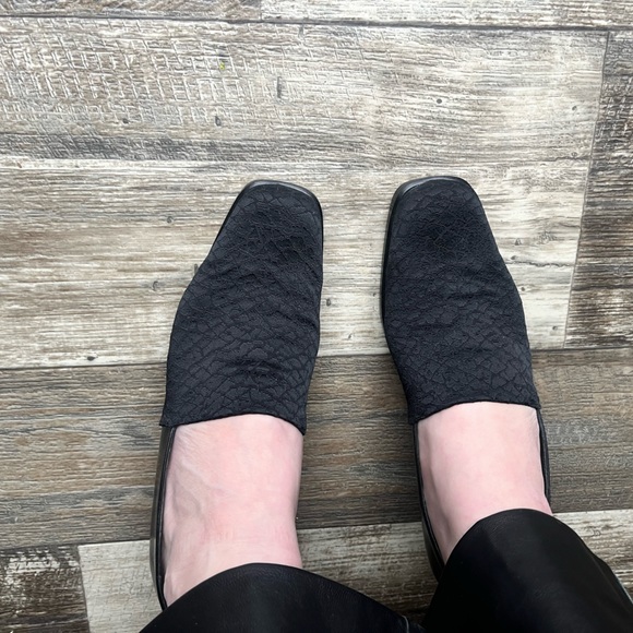 VTG 90s Gothic chic Italian square toe black fabric & leather chunky heels • 7.5 - Picture 15 of 16